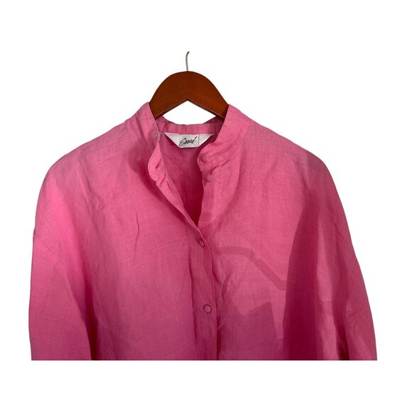 Essay 100% Linen Tunic Vintage-Inspired Pink Button-Up Shirt Oversized - Picture 5 of 10